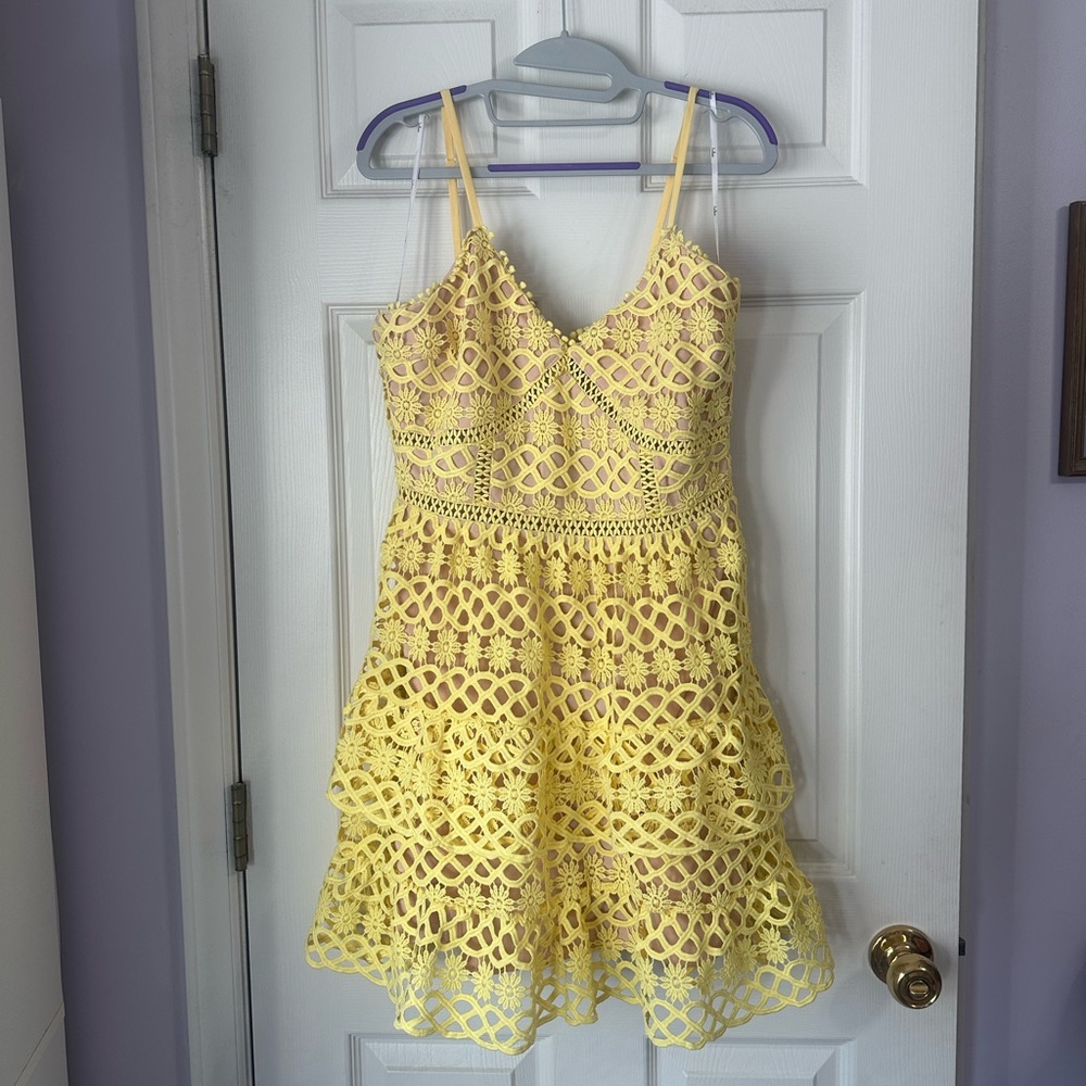 Lulu's Yellow Lace Mini Dress